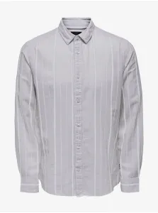 Svetlosivá pánska pruhovaná košeľa s prímesou ľanu ONLY & SONS Caiden #6846131