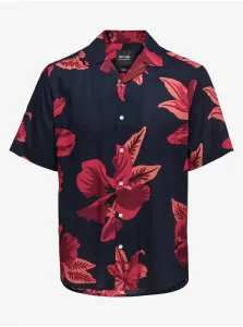 ONLY & SONS Red-Black Mens Flowered Short Sleeve Shirt ONLY & SON - Men #6703721