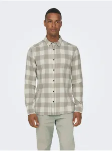 Béžovo-krémová pánska kockovaná flanelová košeľa ONLY & SONS Gudmund #7143185