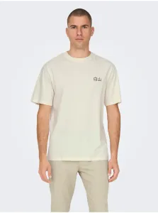 Cream Men's T-Shirt with Printed Back ONLY & SONS Jp - Men #6846575