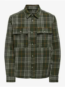 Béžovo-zelená pánska kockovaná flanelová košeľa ONLY & SONS Scott #7626854