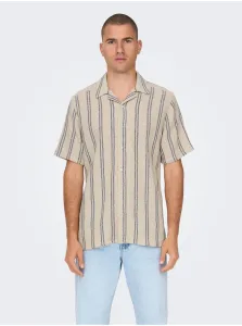 Béžová pánska pruhovaná košeľa s krátkym rukávom ONLY & SONS Trev #6850955