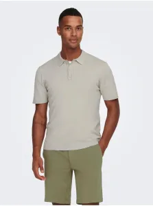 Light gray mens basic polo t-shirt ONLY & SONS Wyler - Men #6851110