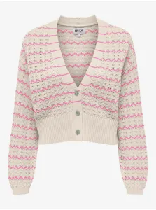 Pink and beige women's striped cardigan ONLY Asa - Women's #8954205