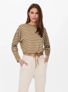 White-brown striped short T-shirt ONLY Brilliant - Women #704576