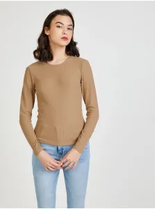 Brown Women's Ribbed T-shirt with neckline ONLY Nella - Women #709004