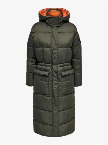 Kaki dámsky prešívaný zimný kabát s kapucňou ONLY Puk #599042