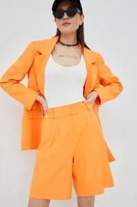 Šortky Only dámske, oranžová farba, jednofarebné, vysoký pás #9187442