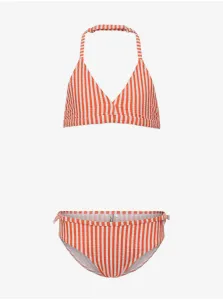 Bielo-oranžové dievčenské dvojdielne pruhované plavky ONLY Kitty #6893445