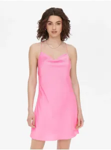 Ružové saténové krátke šaty na ramienka s odhaleným chrbtom ONLY Primrose #669801