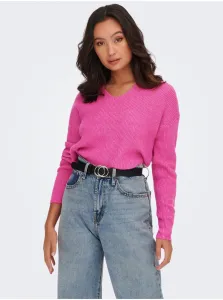 Ružový dámsky rebrovaný sveter ONLY Camilla