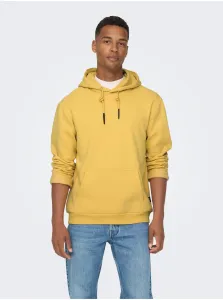 Yellow Mens Basic Hoodie ONLY & SONS Ceres - Men #4982735