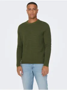 Khaki Mens Ribbed Sweater ONLY & SONS Niguel - Men #7626721
