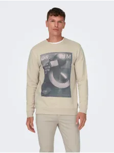 Beige Mens Sweatshirt ONLY & SONS Todd - Men #7260702