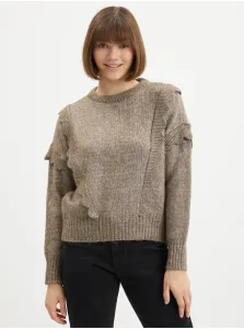 Brown Women's Ribbed Sweater with Balloon Sleeves ONLY Stella - Women