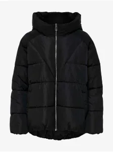Čierna dámska prešívaná zimná bunda LEN s kapucňou Alina - ženy