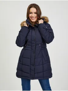 Orsay Tmavomodrý dámsky prešívaný zimný kabát s odnímateľnou kapucňou s kožušinou - dámske #6881692