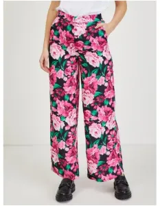 Ružové dámske kvetinové nohavice