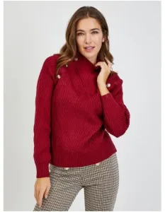 Červený dámsky rebrovaný sveter s ozdobnými gombíkmi