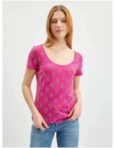Tmavoružové dámske vzorované tričko