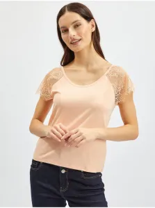 Orsay Apricot Womens T-shirt with lace - Women