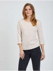 Beige Striped T-Shirt with Three-Quarter Sleeve ORSAY - Women