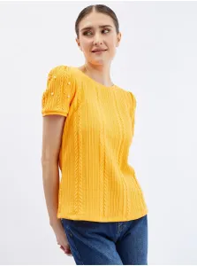 Orsay Yellow Women's T-Shirt with Decorative Details - Women #7163947