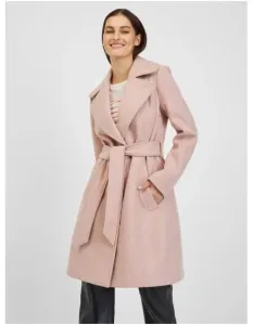 Ružový dámsky zimný kabát s opaskom