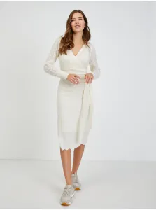Krémové dámske perforované svetrové šaty s kravatou ORSAY - ženy #4998559