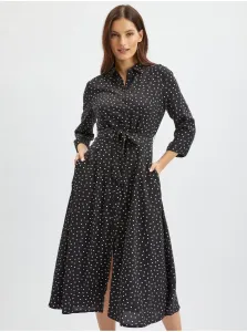 Orsay Black Lady's Polka Dot Shirt Midishdresses - Women #6236583