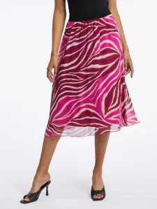 Orsay Pink & Burgundy Women's Patterned Midi Skirt - Women's #8148298