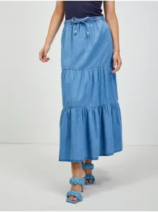 Modrá rifľová maxi sukňa s volánmi ORSAY #621550