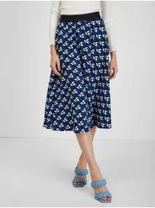 Orsay Blue Pleated Patterned Skirt - Women #6463572