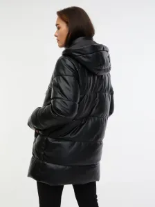 Čierny dámsky prešívaný koženkový kabát ORSAY