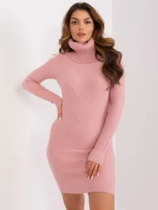 Svetlo-ružové pletené rolákové šaty s jemným vzorom - M/L