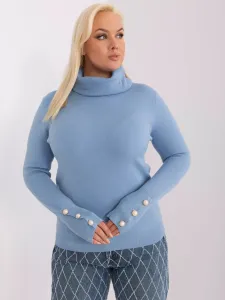 Svetlo-modrý PLUS SIZE sveter s golierom a ozdobnými gombíkmi na rukávoch - L/XL