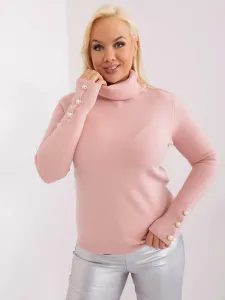 Svetlo-ružový PLUS SIZE sveter s golierom a ozdobnými gombíkmi na rukávoch - XL/XXL