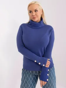 Tmavo-modrý PLUS SIZE sveter s golierom a ozdobnými gombíkmi na rukávoch - L/XL