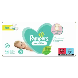 Pampers Sensitive vlhčené čistiace obrúsky pre deti pre citlivú pokožku 6x80 ks