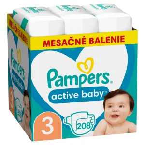 PAMPERS Active Baby 3 (6-10 kg) 208 ks MESAČNÁ ZÁSOBA – jednorazové plienky