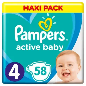 PAMPERS active baby Maxi Pack 4 Maxi detské plienky (9-14 kg)(inov.2018) 1x58 ks