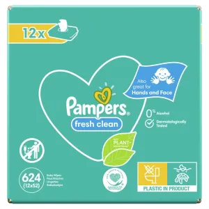Pampers Fresh Clean vlhčené čistiace obrúsky pre deti pre citlivú pokožku 12x52 ks