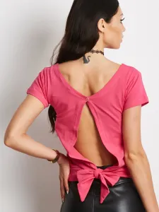 Ružové tričko s krátkym rukávom a mašľou na chrbte - S