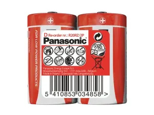 PANASONIC Zinkouhlíkové batérie Red Zinc R20RZ/2P D 1, 5V (shrink 2ks)
