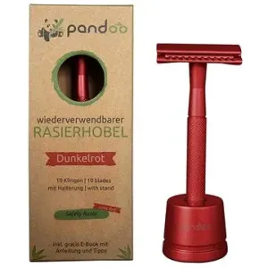 PANDOO Kovový holiaci strojček so stojanom lávovo červený + 10 ks žiletiek