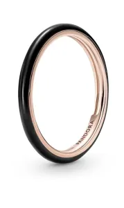 Pandora Minimalistický bronzový prsteň s čiernym smaltom Rose 189655C01 58 mm