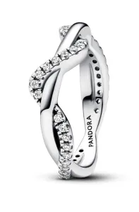 Pandora Zvlnený strieborný prsteň so zirkónmi Timeless 193098C01 52 mm