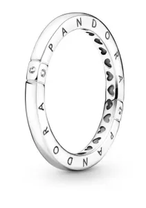 Pandora Nežný strieborný prsteň Logo a srdiečka 199482C01 48 mm