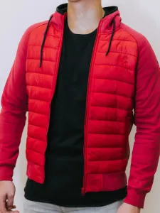 Pánska prechodná bunda na zips v červenej farbe s kapucňou, Veľkosť M