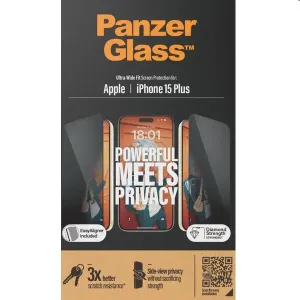 Ochranné sklo PanzerGlass UWF Privacy s aplikátorom pre Apple iPhone 15 Plus, čierna P2811